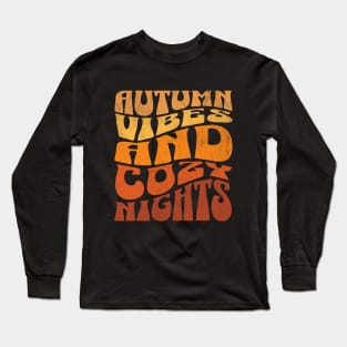 Autumn Vibes Groovy 70's Retro Textured Typography Design Long Sleeve T-Shirt